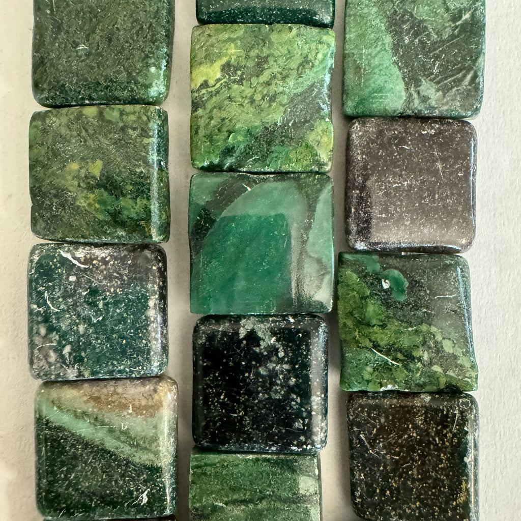 african green jade, 12x12x4mm puff square, 15