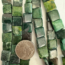 african green jade, 12x12x4mm puff square, 15" strand, sold per strand
