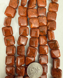 African Red Jasper, 15x15x6mm puff square, 15" strand