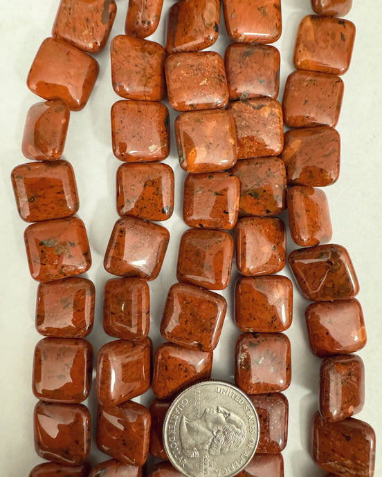 African Red Jasper, 15x15x6mm puff square, 15