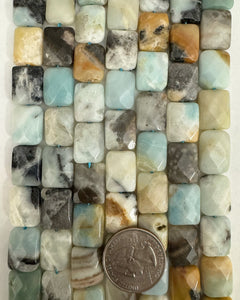 Black Cloudy Amazonite, 16x12x6mm faceted puff rectangle, 15" strand