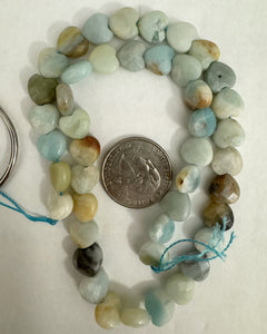 Black Cloudy Amazonite, 10x10x5mm faceted puff heart, 15" strand