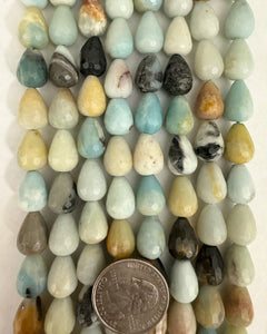 Black Cloudy Amazonite, 13x10mm faceted pear, 15" strand