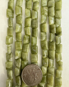 Chinese Green jade (lighter), 10x8x5mm puff rectangle, 15" strand