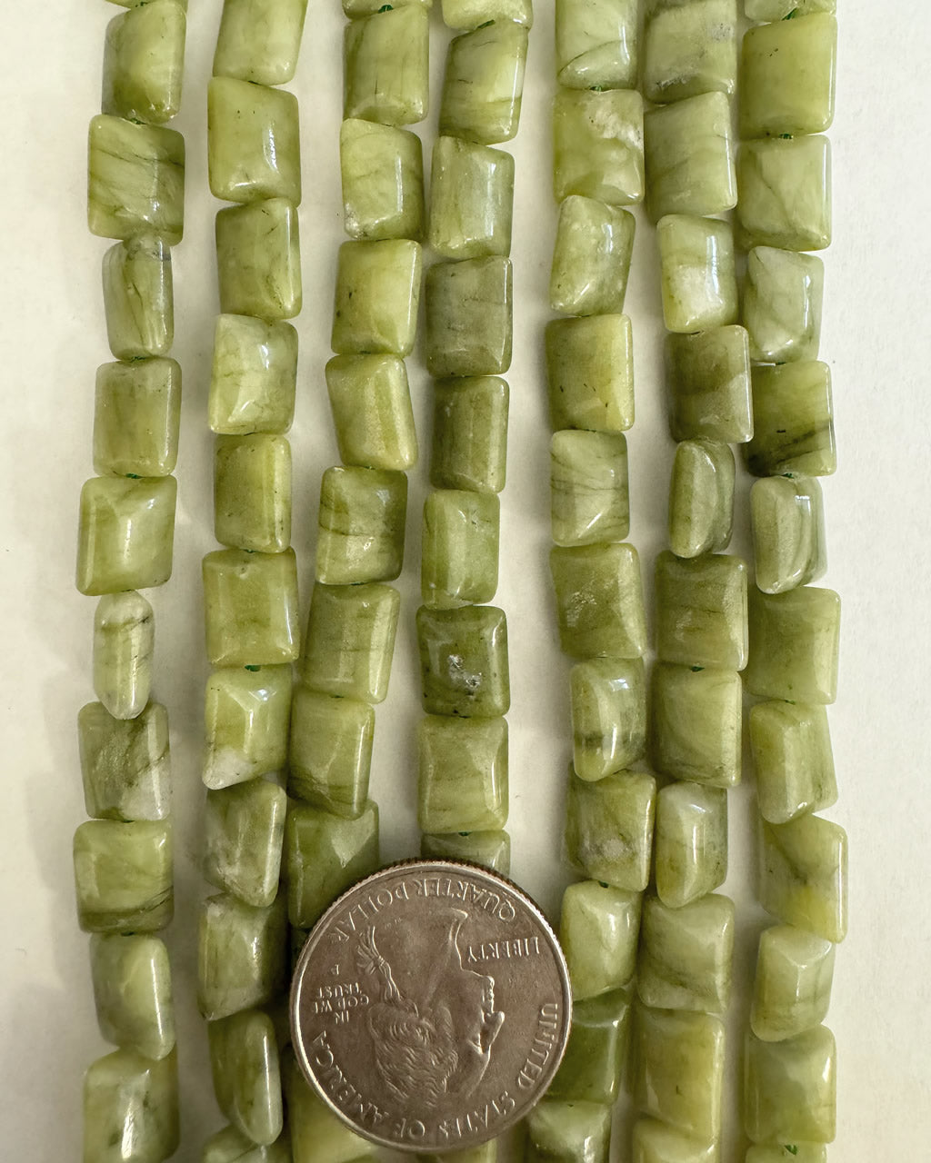 Chinese Green jade (lighter), 10x8x5mm puff rectangle, 15