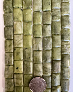 Chinese Green jade (lighter), 18x13x6mm puff rectangle, 15" strand