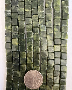 Chinese Green jade (darker), 8mm cube, 15" strand