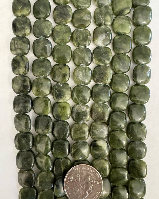 Chinese Green jade (darker), 12x12x4mm puff square, 15