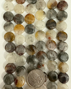Chinese Lodalite, 14x14x6mm puff coin, 15" strand