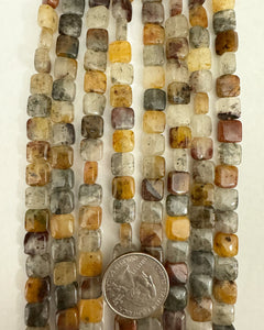 Chinese Lodalite, 8x8x4mm puff square, 15" strand