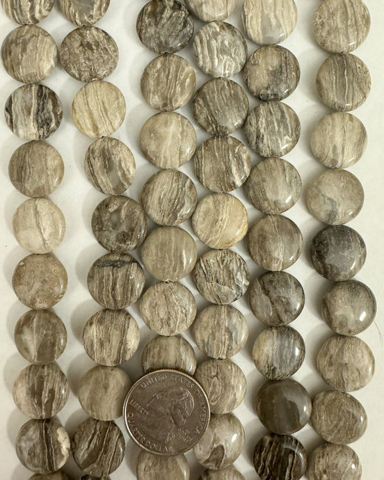 Chinese Silver Leaf Jasper, 16x16x5mm puff coin, 15