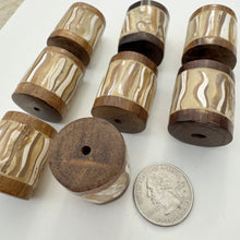 wood, mother of pearl shell inlay, vintage stock, 30x26mm barrel, sold per bead