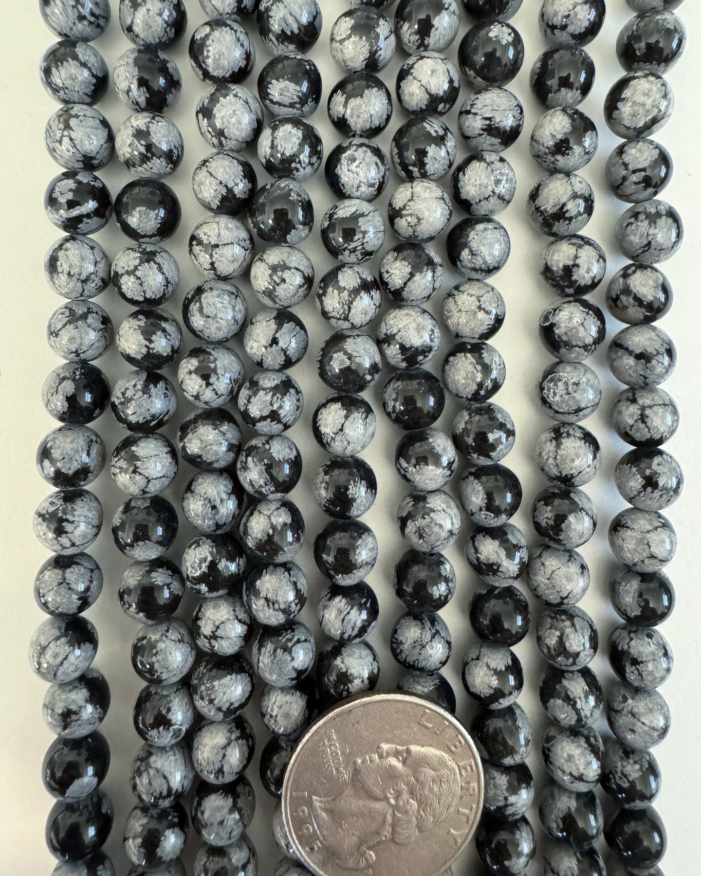 natural snowflake obsidian, 8mm round, 15