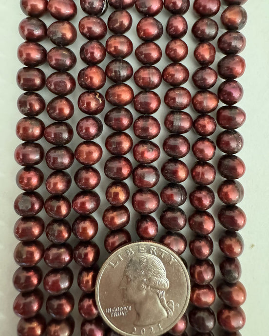 Freshwater Pearl, dark red, 7x6mm potato, 15