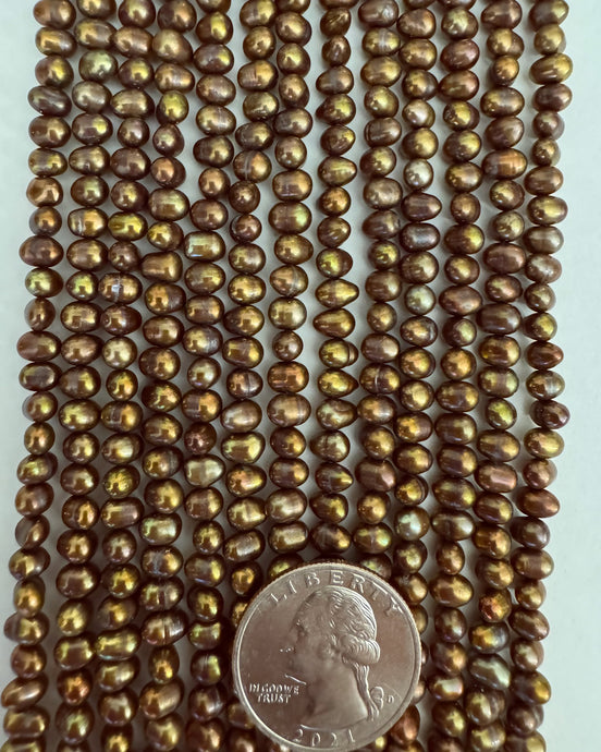 Freshwater Pearl, dark golden brown, 6x4mm potato, 15