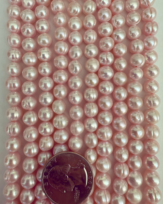 Freshwater Pearl, bubblegum pink, 8x7mm lined potato, 15