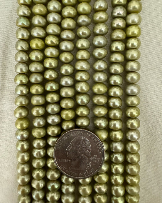 Freshwater Pearl, pale lime green, 7x4mm rondelle, 15
