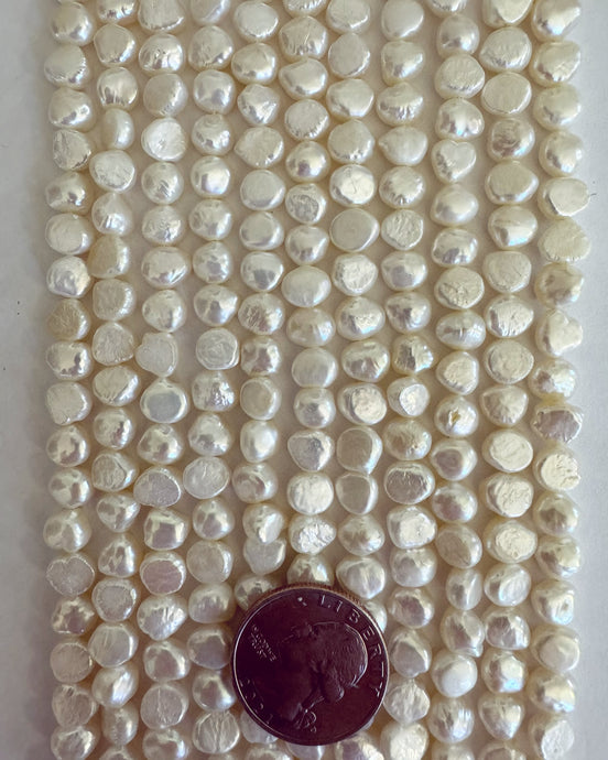 Freshwater Pearl, white, 7x6mm potato, 15