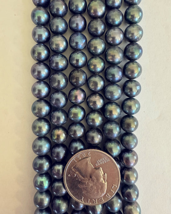 Freshwater Pearl, dark pale blue purple multi, 8mm round, 15