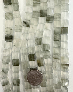 Gray Cloudy Quartz, 10x10x5mm puff square, 15" strand