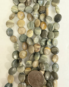 Green Forest Jasper, 12x12x5mm puff coin, 15" strand