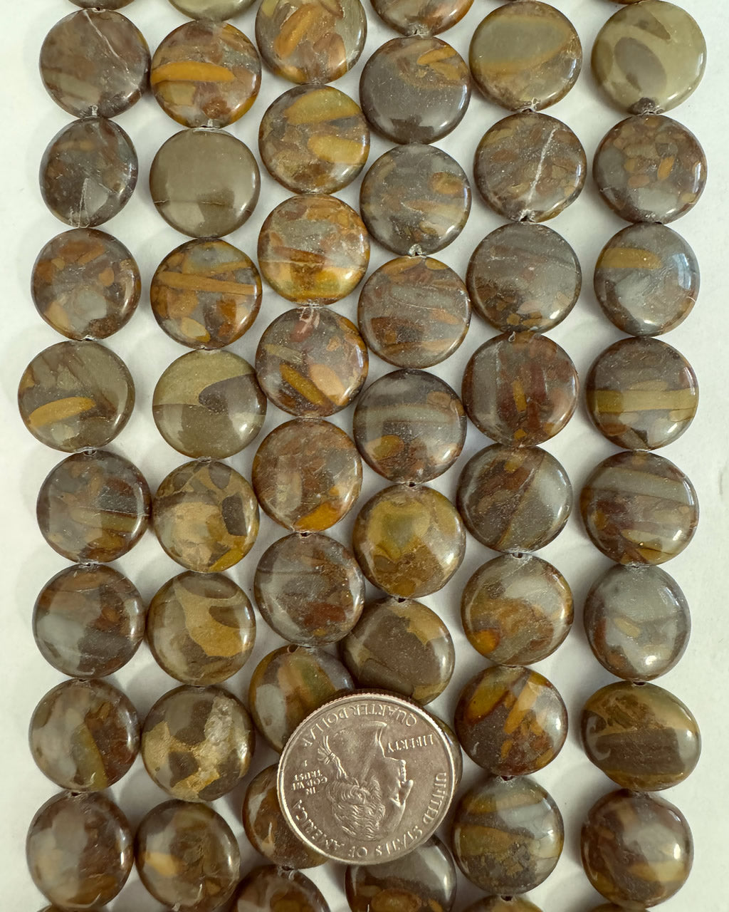 Golden Horse Jasper, 16x16x6mm puff coin, 15