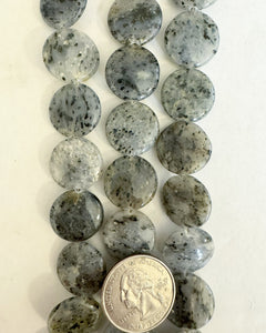 Gray Kiwi Quartz, 18x18x6mm puff coin, 15" strand