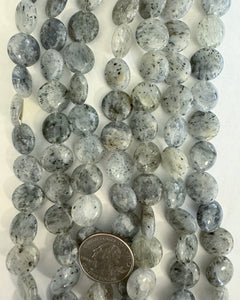 Gray Kiwi Quartz, 14x14x5mm puff coin, 15" strand
