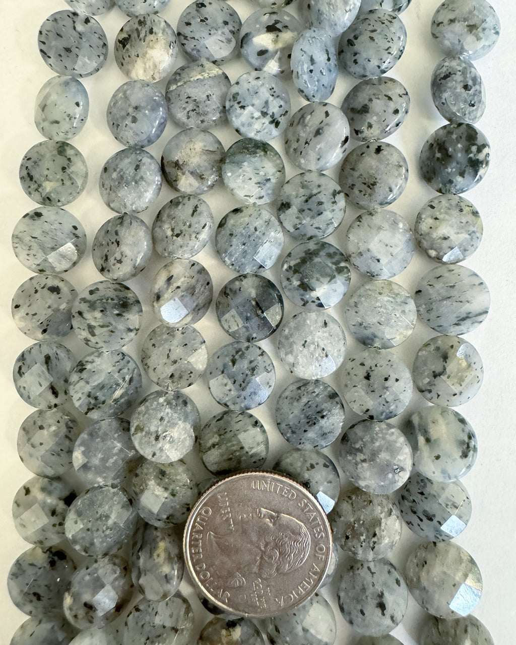 Gray Kiwi Quartz, 12x12x5mm faceted puff coin, 15