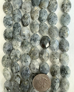 Gray Kiwi Quartz, 18x13x6mm faceted puff oval, 15" strand