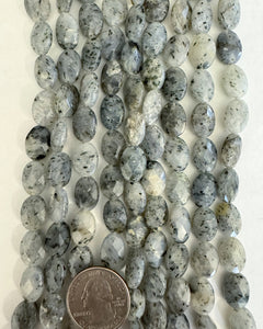 Gray Kiwi Quartz, 14x10x6mm faceted puff oval, 15" strand