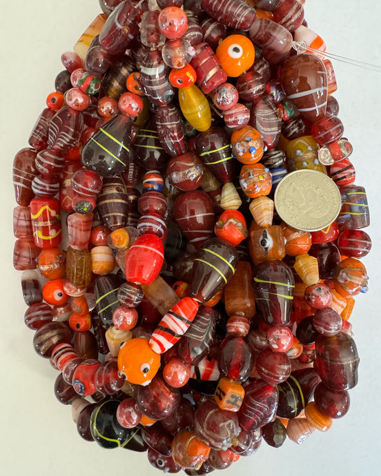 Red multi color mix glass, 9-26mm shape mix, 15