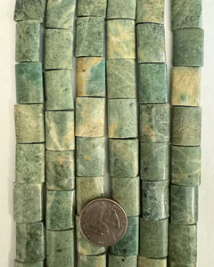 Green Prase Jasper, 20x15x5mm flat rectangle, 15" strand