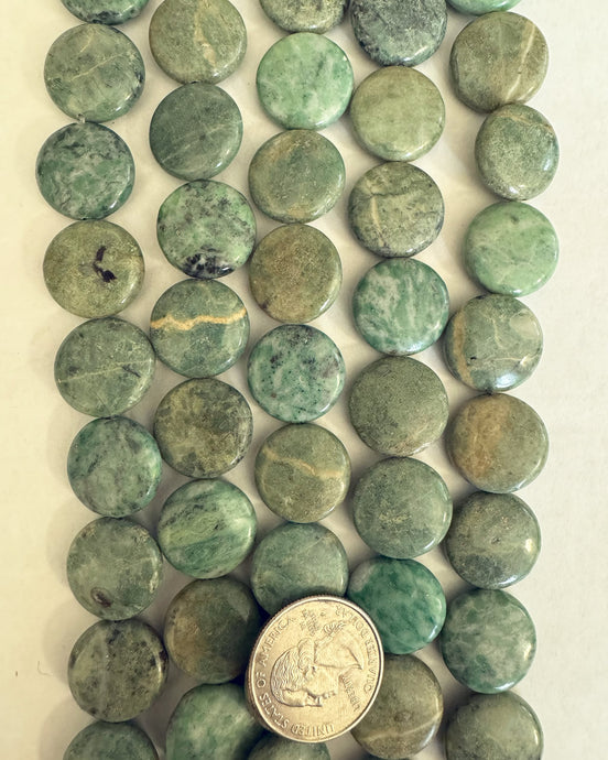 Green Prase Jasper, 18x18x7mm puff coin, 15