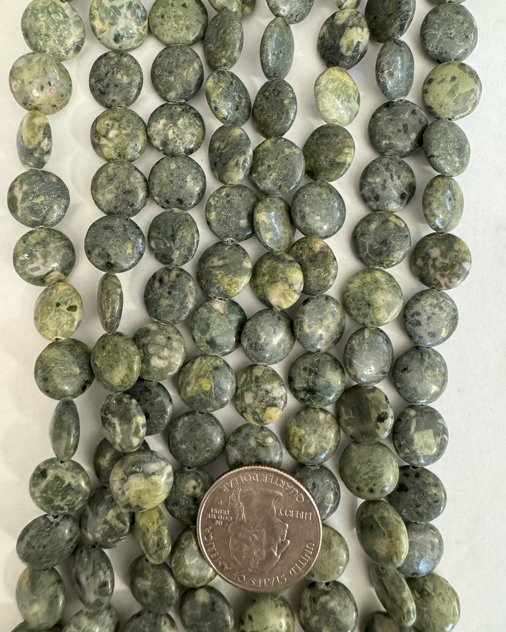 Green Rainforest Jasper, 12x12x5mm puff coin, 15