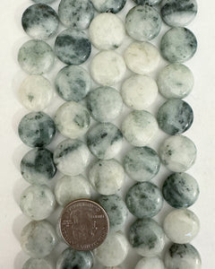 Green Spring Jasper, 18x18x6mm puff coin, 15" strand