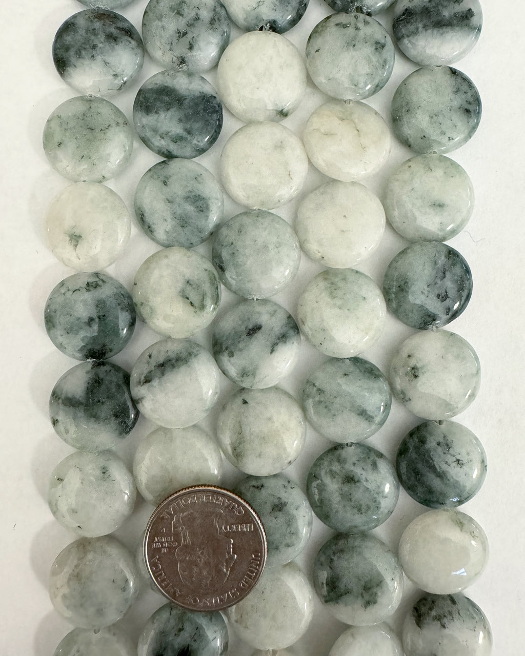 Green Spring Jasper, 18x18x6mm puff coin, 15