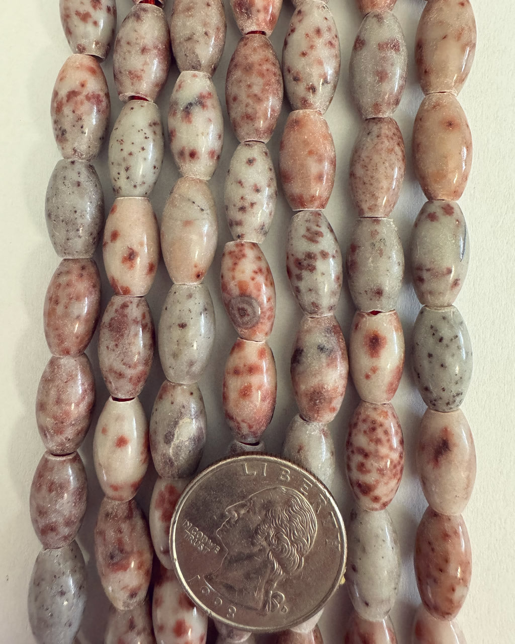 Spotted Red Jasper, 15x8mm bowed rice tube, large hole, 15