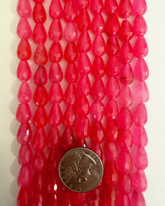 Hot Pink Jade, 12x8mm faceted pear, 15