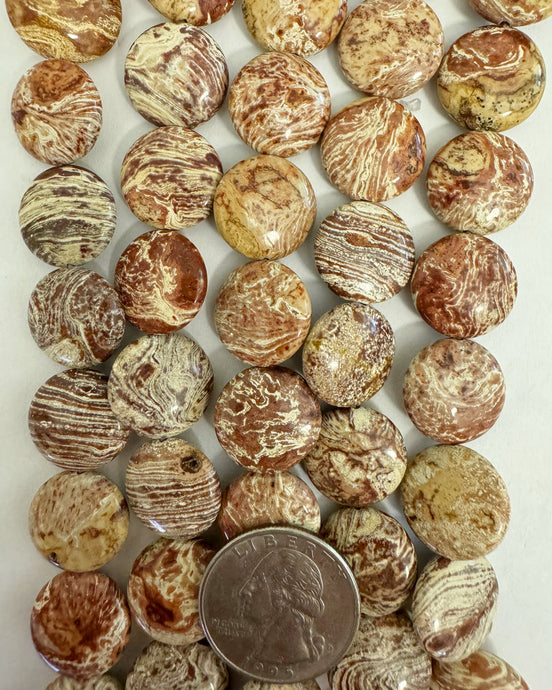 brown banded jasper, 16x16x6mm puff coin, 15