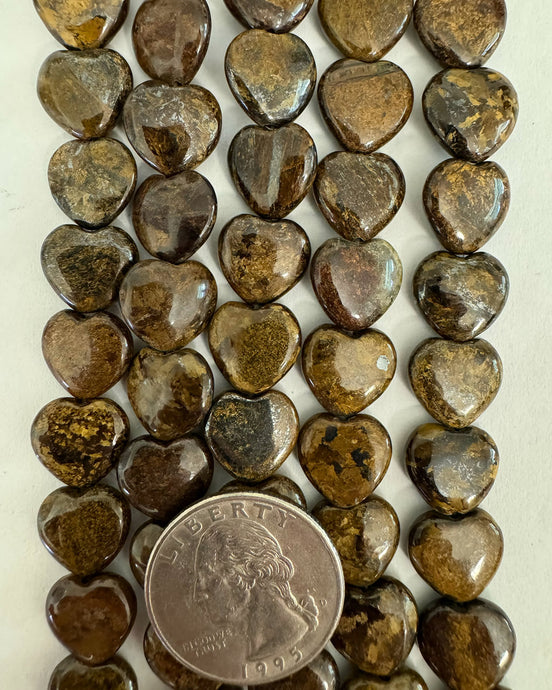 bronzite, 13x12x5mm puff heart, 15