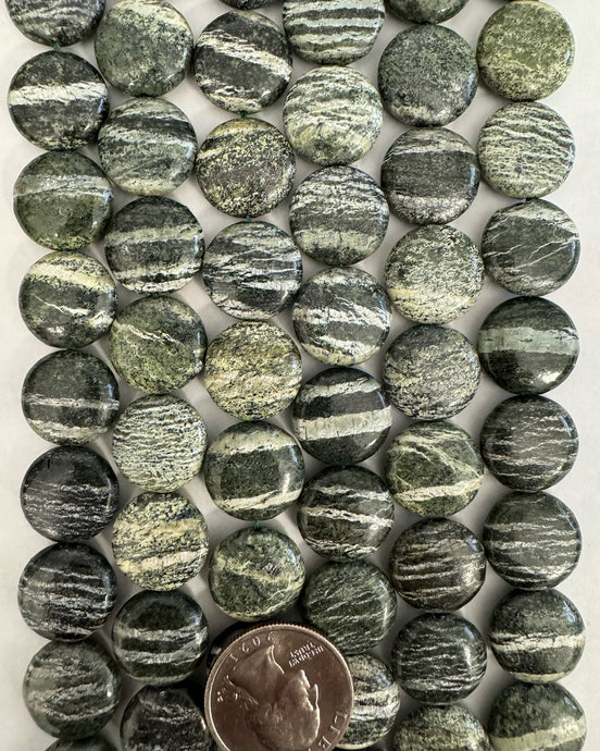 Green Zebra Jasper, 16x16x6mm puff coin, 15