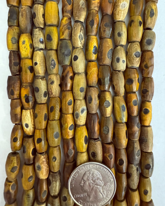 Buffalo Horn, carved dots motif, 12x7mm tube mixed size, 15