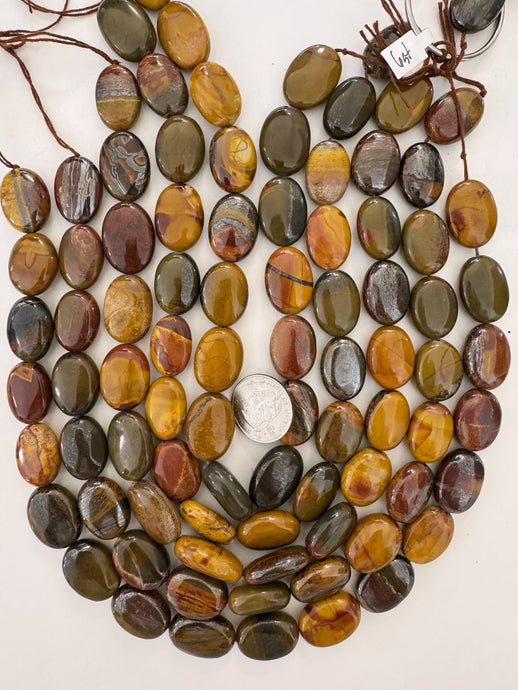 red wooden jasper, 24x17x7mm oval, 15