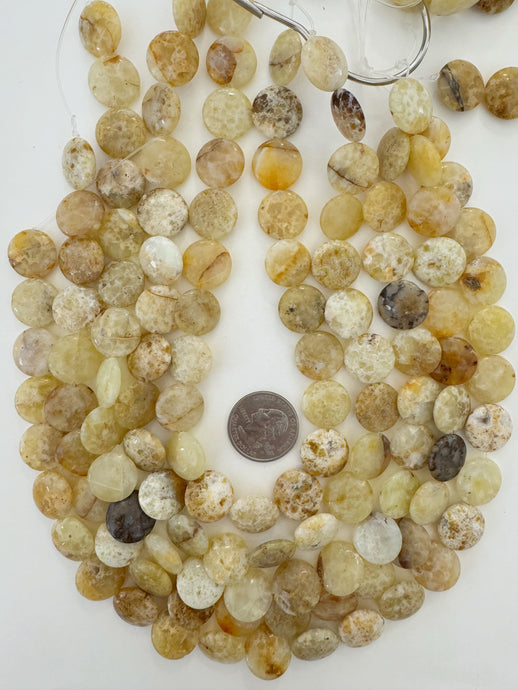 yellow opal, 16x16x6mm coin, 15