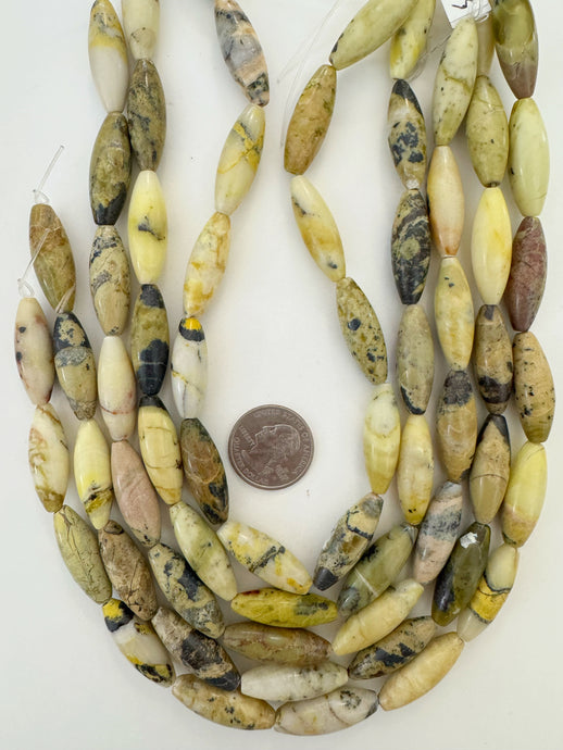 yellow turquoise, 29x10mm bowed tube, 15