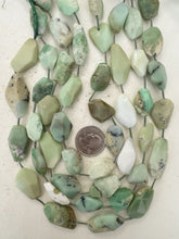 chrysoprase, 20x16mm - 31x16mm mixed size tumbled large facet flat nuggets, 15" strand, sold per strand