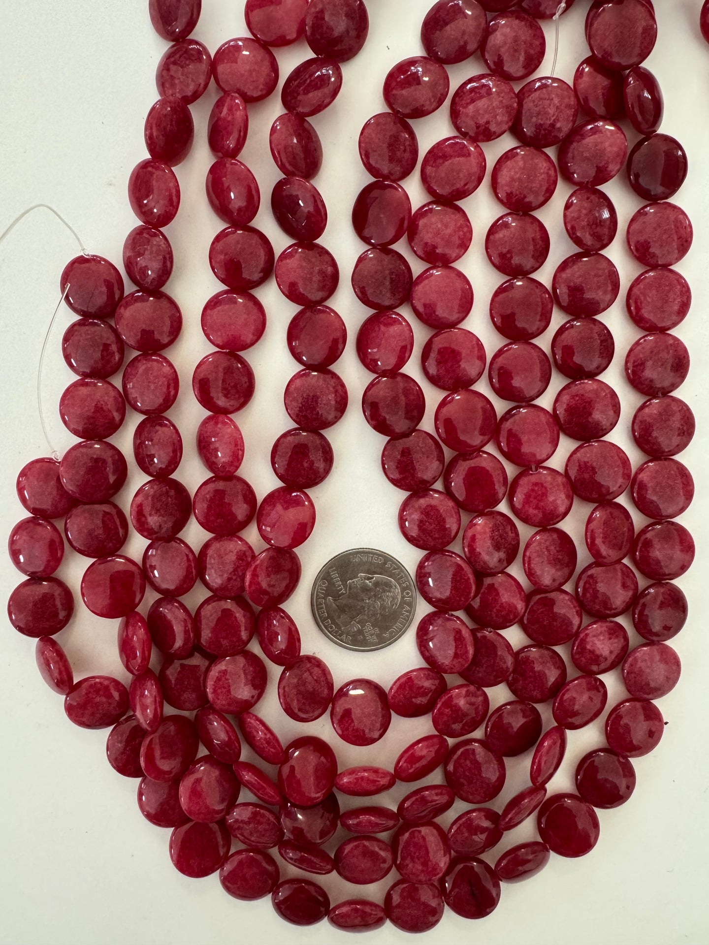 ruby jade, 14x14x5mm coin, 15