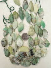 chrysoprase, 22x18mm - 35x20mm mixed size tumbled large facet flat nuggets, 15" strand, sold per strand