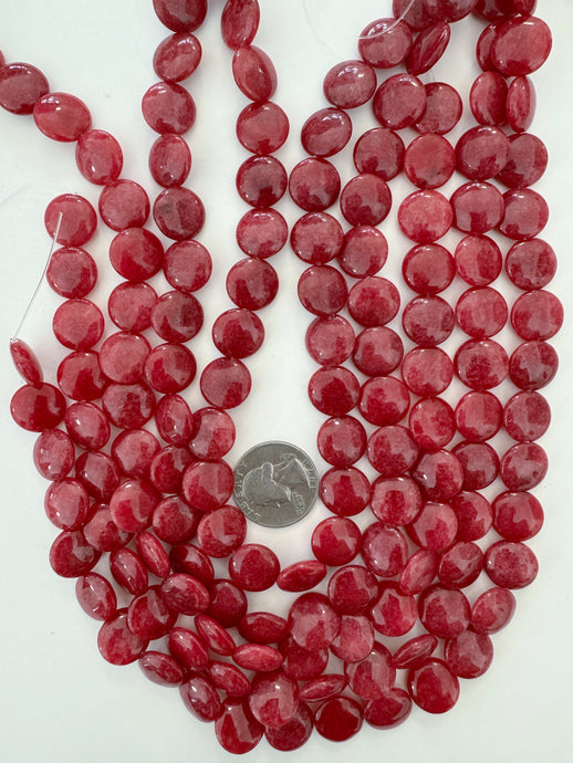 ruby jade, 14x14x5mm coin, 15